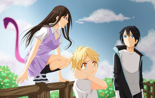 God of war, sky, nothing, anime, cloud, tail, boy, face