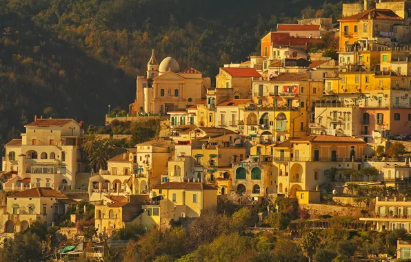 Picture mountains, home, slope, Italy, Campaign, Vietri Sul Mare
