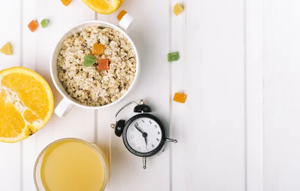 Breakfast, juice, wood, fresh, orange, oatmeal