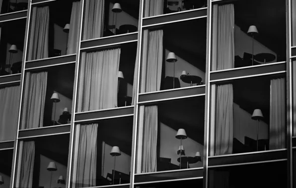 Lamp, the building, minimalism, black and white