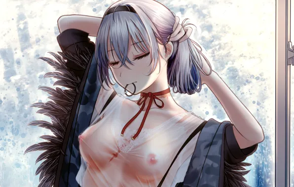 Girl, sexy, blouse, nipples, boobs, anime, beautiful, short hair