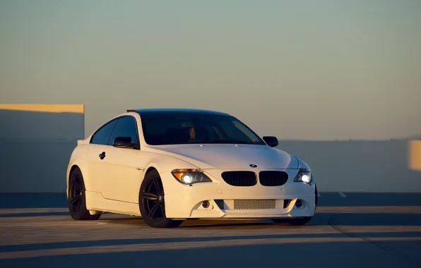 White, sunset, bmw, BMW, white, front view, sunset, e63