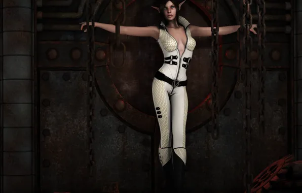 Metal, pose, Girl, rust, gear, chain, ears, Luke