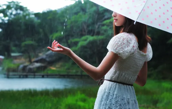 Picture girl, rain, umbrella