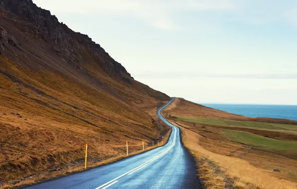 Picture road, mountains, lake