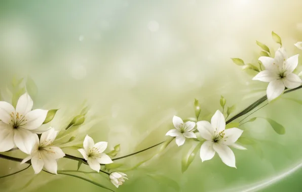 Flowers, green background, composition, AI art, neural network