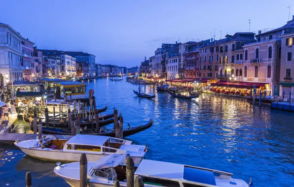 Lights, boat, home, the evening, boat, lights, Italy, Venice