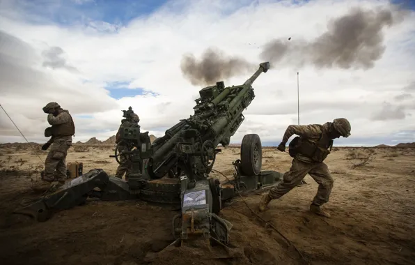 Picture field, soldiers, volley, artillery, howitzer, 155 mm, M777, Howitzer