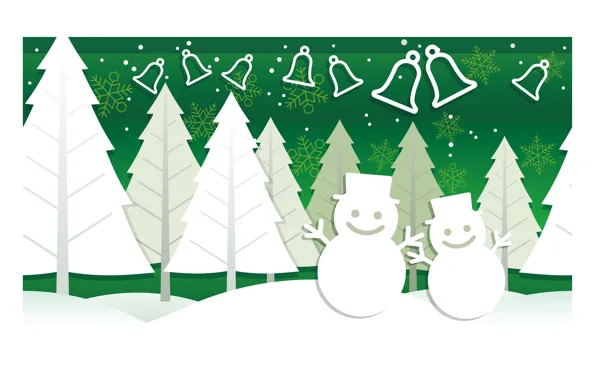 Forest, snowflakes, graphics, Christmas, the snow, New year, snowmen, snowman