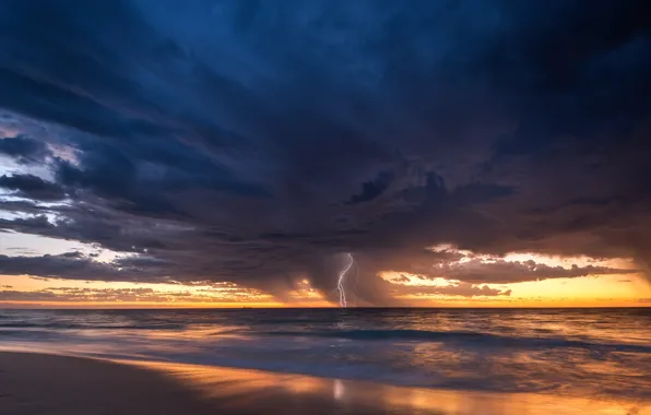 Sea, the storm, lightning, Australia, Perth