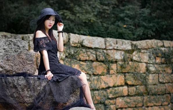 Picture girl, dress, hat, Asian, cutie