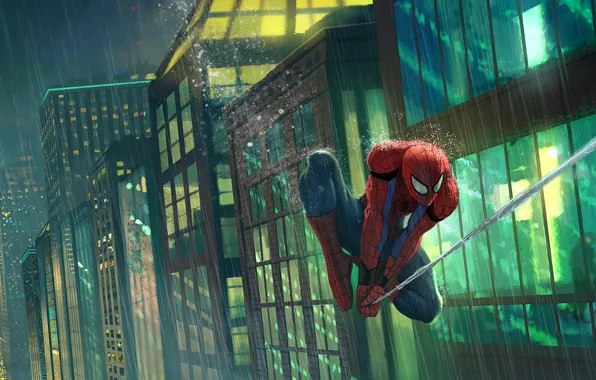 Picture City, Art, New York, Rain, Peter Parker, Spider Man