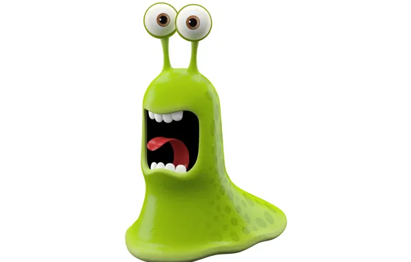 Joy, joy, bright smiling monster on a white background, monster green slug, bright smiling monster …