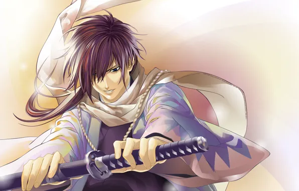 Katana, scarf, samurai, cloak, art, sheath, demons pale cherry, hakuouki shinsengumi kitano