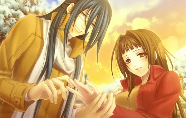 Scarf, glasses, two, long hair, ring, embarrassment, hiiro no kakera, tamaki benefits