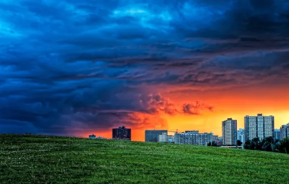 Picture field, the sky, landscape, clouds, home, the evening, glow, Canada