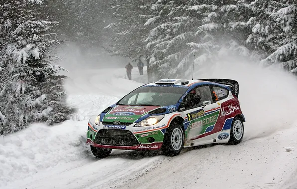 Picture Ford, Winter, Snow, Forest, WRC, Rally, Fiesta, Mikko Hirvonen
