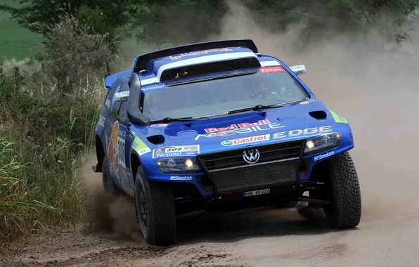 Picture Blue, Volkswagen, Logo, The hood, Lights, Red Bull, Touareg, Rally