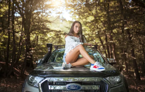 Picture auto, shorts, Ford, legs, Beauty and the Beast, Green Lemon