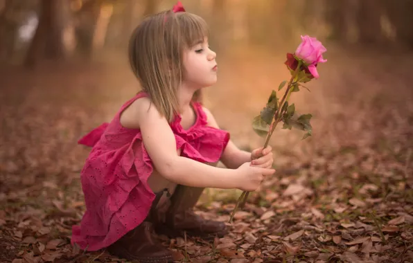 Picture autumn, flower, background, widescreen, Wallpaper, rose, child, girl