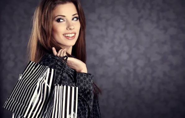 Girl, background, brunette, bag, shopping