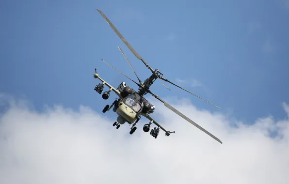 The sky, clouds, flight, helicopter, blades, Russian, Ka-52, shock