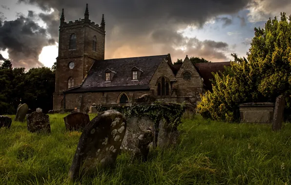 Picture grass, castle, cemetery, gloomy, headstone, Wallpaper from lolita777