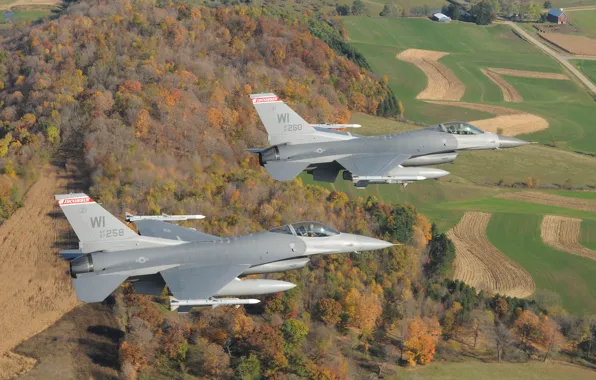 The sky, Wisconsin, USA, flight, Falcons, Fighting, aircraft, F-16C