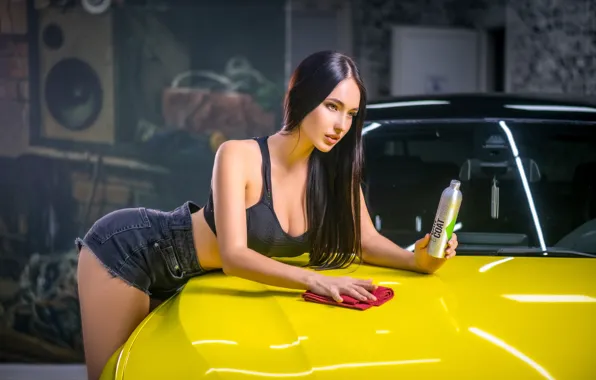 Machine, auto, girl, pose, shorts, BMW, brunette, topic