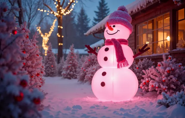 Picture winter, snow, Christmas, New year, snowman, Christmas, winter, merry