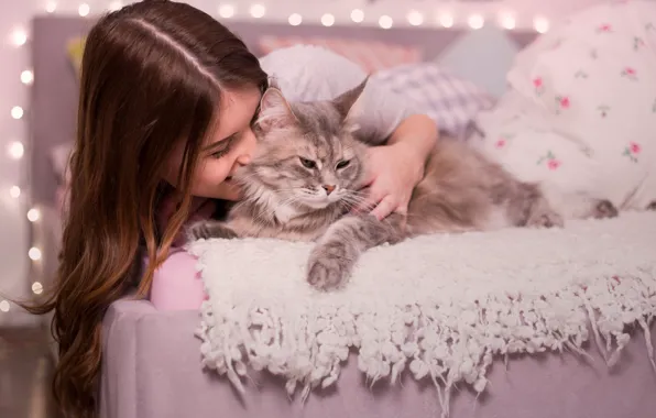 Cat, girl, background