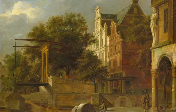 Picture landscape, picture, drawbridge, Jan van der Heyden