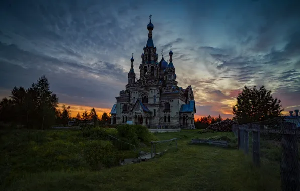 Picture landscape, nature, dawn, village, morning, temple, Kukoboy, Igor Pridannikov