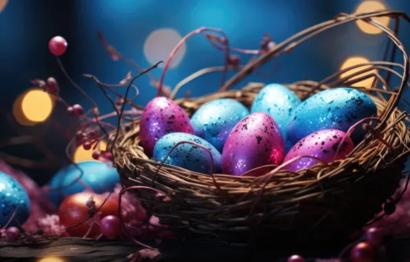 Lights, the dark background, holiday, bright, Board, Shine, eggs, spring