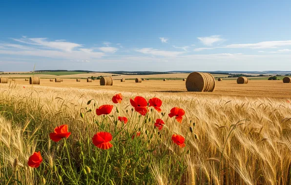 Wheat, field, summer, the sky, the sun, Wallpaper, Maki, art