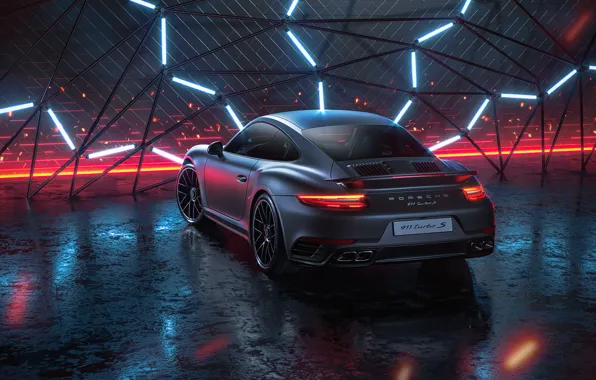 Picture 911, Porsche, Neon, Machine, Grey, Porsche 911 Turbo, Rendering, Turbo S