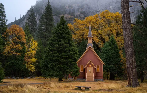 Wallpaper mountains, California, trees, chapel, USA, Yosemite National Park, Yosemite, rocks