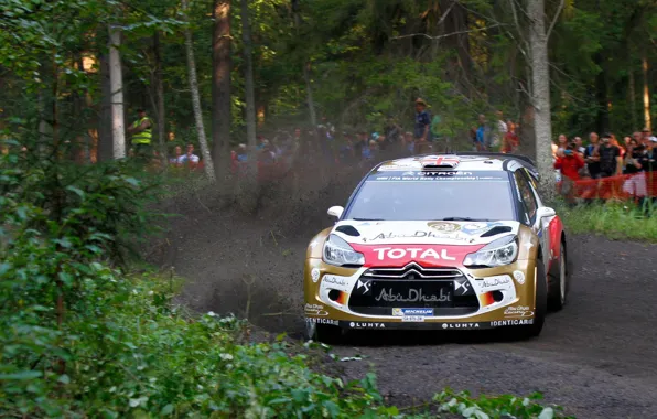 Trees, dust, turn, skid, gravel, wrc, citroen, the audience