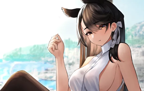 Girl, sexy, cleavage, blouse, thighhighs, long hair, boobs, anime