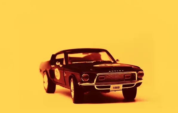 Picture machine, yellow, background, Shelby, 1968, Ford Mustang