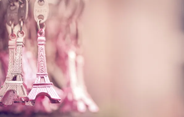 Picture Paris, Eiffel tower, Paris, pink, gold, La tour Eiffel, trinkets