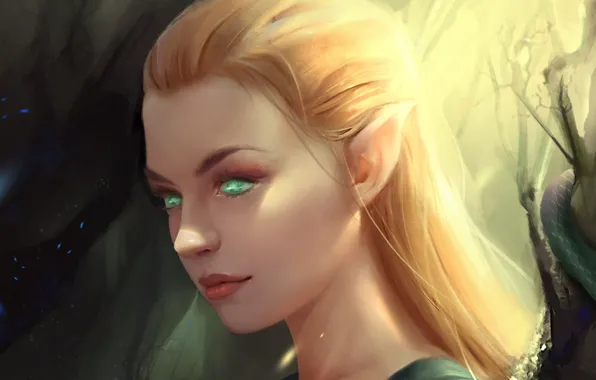 Look, profile, fantasy, elf, art, green eyes