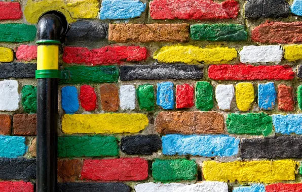 Wall, pipe, bricks, colorful