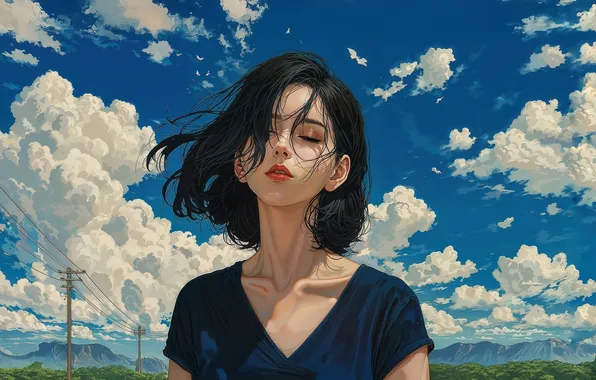 Picture girl, anime, asian, stillness, moment