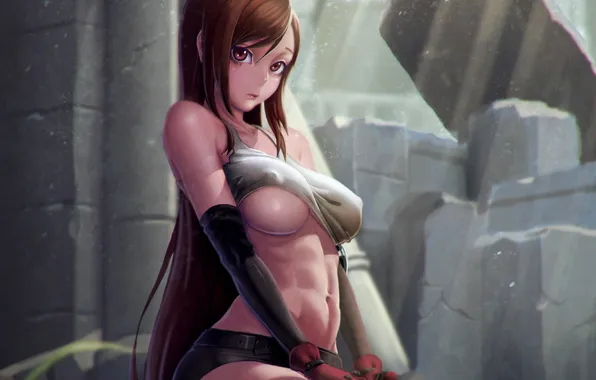 Chest, look, girl, art, t-shirt, Final Fantasy VII, Tifa Lockhart