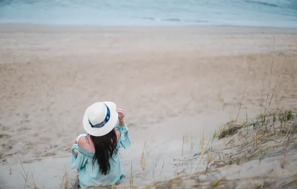 Picture hat, sea, girl, beach