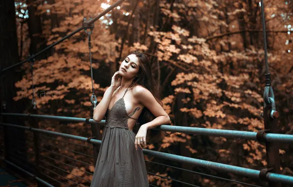 Trees, sexy, pose, model, portrait, hands, makeup, dress