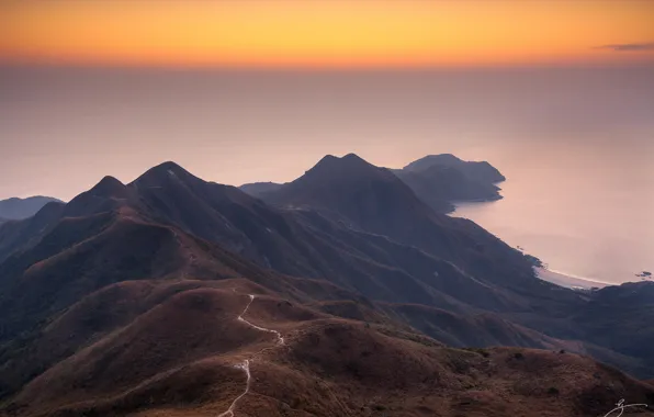 Mountains, hills, Hong Kong, morning, China, Sharp Peak