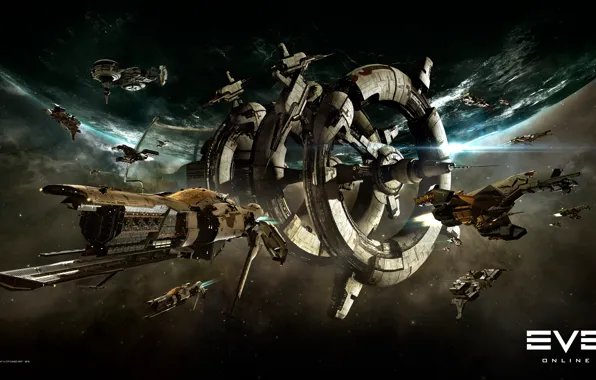 Nebula, planet, station, Space, space, spaceship, eve online, space ship