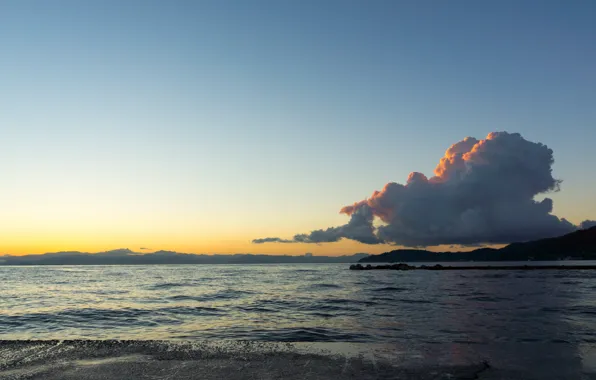 Picture sea, clouds, sunrise